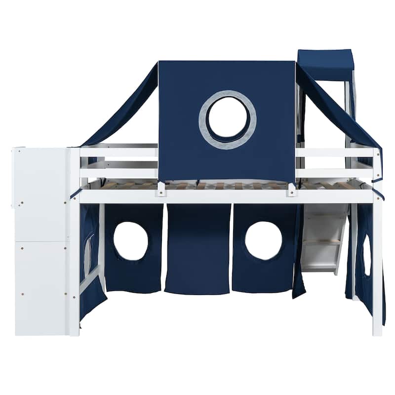 Unique Twin Loft Bed with Tent and Tower for Kids' Fun and Space Saving