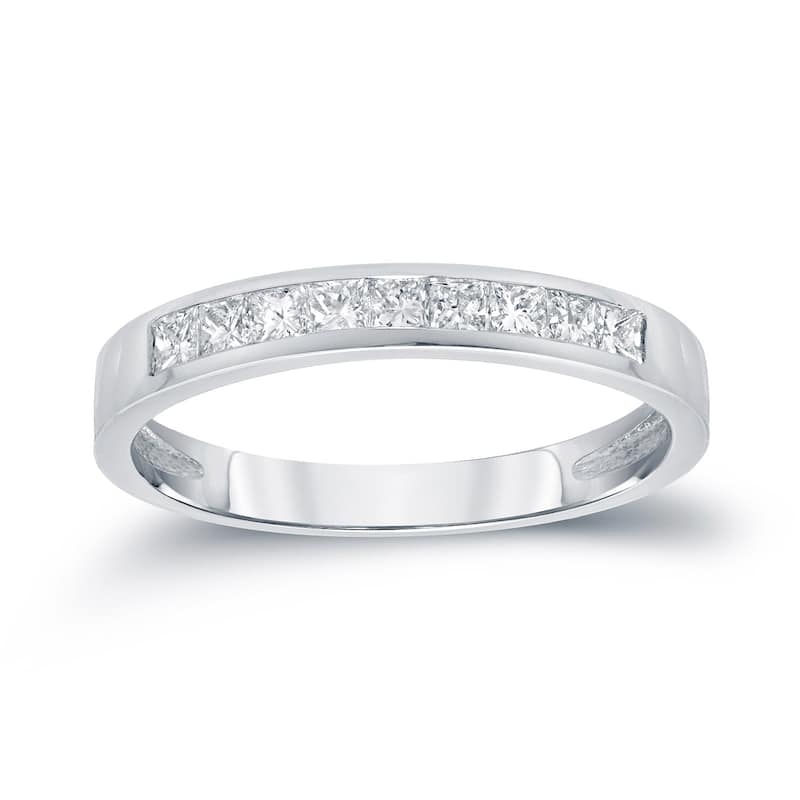 Auriya 14k Gold 1/5ctw Princess Cut Diamond Channel Wedding Band - White - 9.5