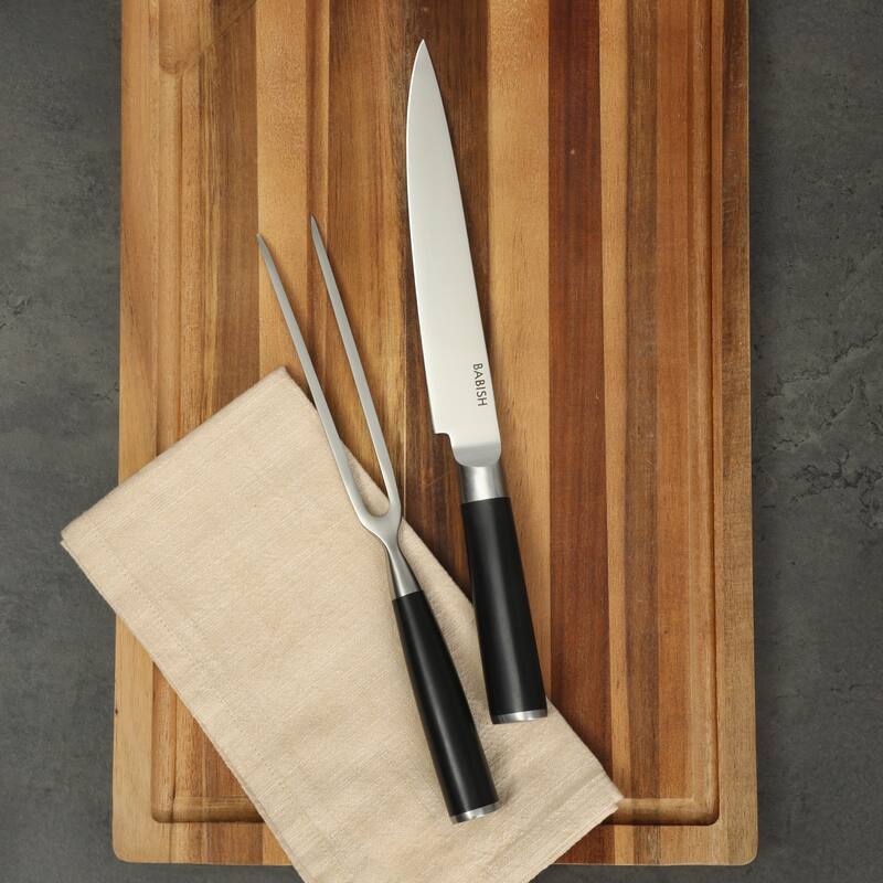 Babish 2-Piece Carving Knife and Fork Set - 8-Inch Stainless Steel Carving Knife with 6.5-Inch Fork - Ergonomic ABS Handles