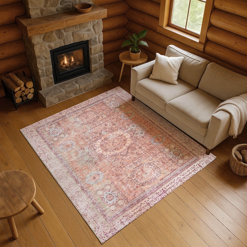 Premium Washable Super Soft Vintage Traditional Mayfield Rug - Orange - 9' x 12'
