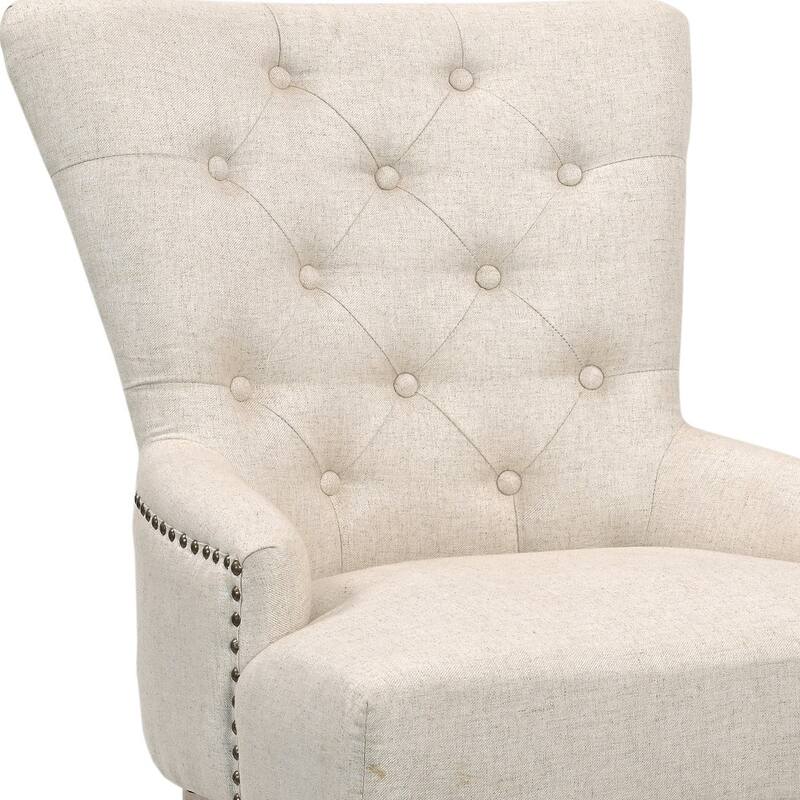 HomeRoots 24" Beige Fabric Tufted Arm Chair - 23.5' X '35.5' X '27