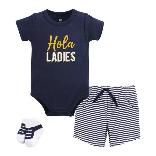slide 1 of 1, Hudson Baby Infant Boy Bodysuit, Short and Sock, Hola Ladies 0-3 Months - Hola Ladies