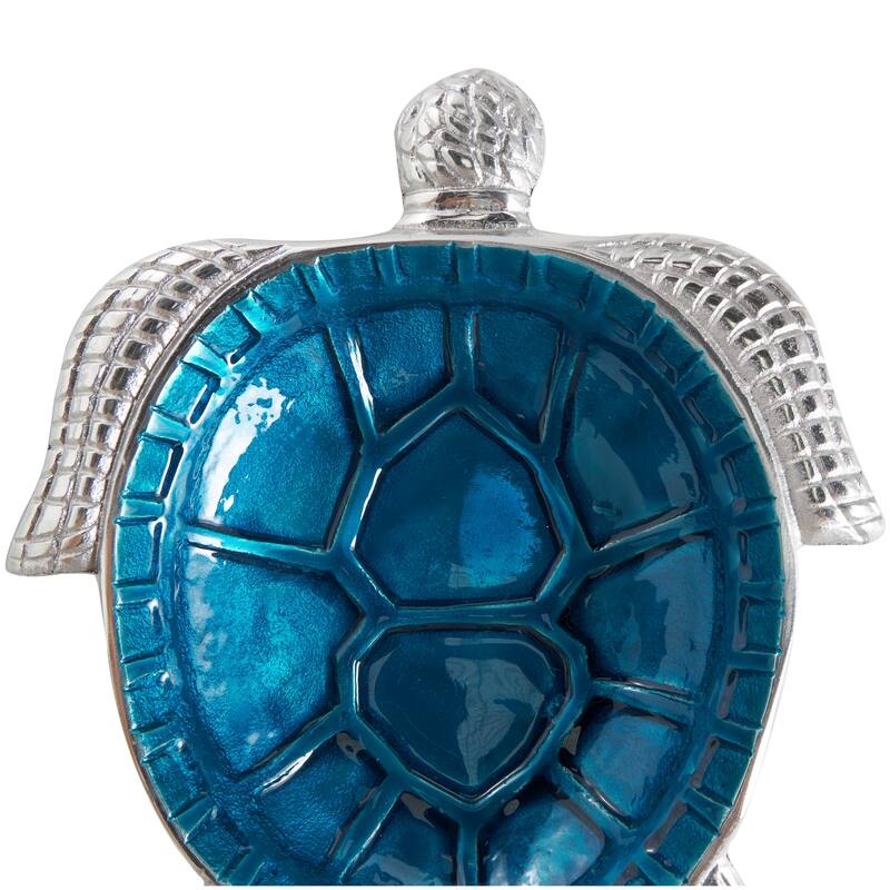 Aluminum Metal Enameled Turtle Decorative Bowl with Silver Metal Exterior (Set of 2)