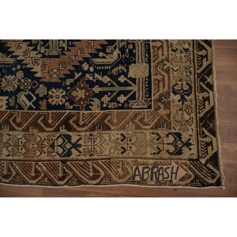 Hand Knotted Oriental 100% Wool Carpet Traditional Tribal Navy Blue & Blues Bakhtiari Area Rug - 10' 4'' X 5' 5''