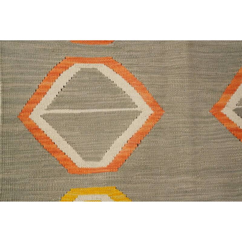 Hand Woven Oriental 100% Wool Carpet Southwestern Modern Greys & Charcoal Kilim Area Rug - 5' 10'' X 3' 10''