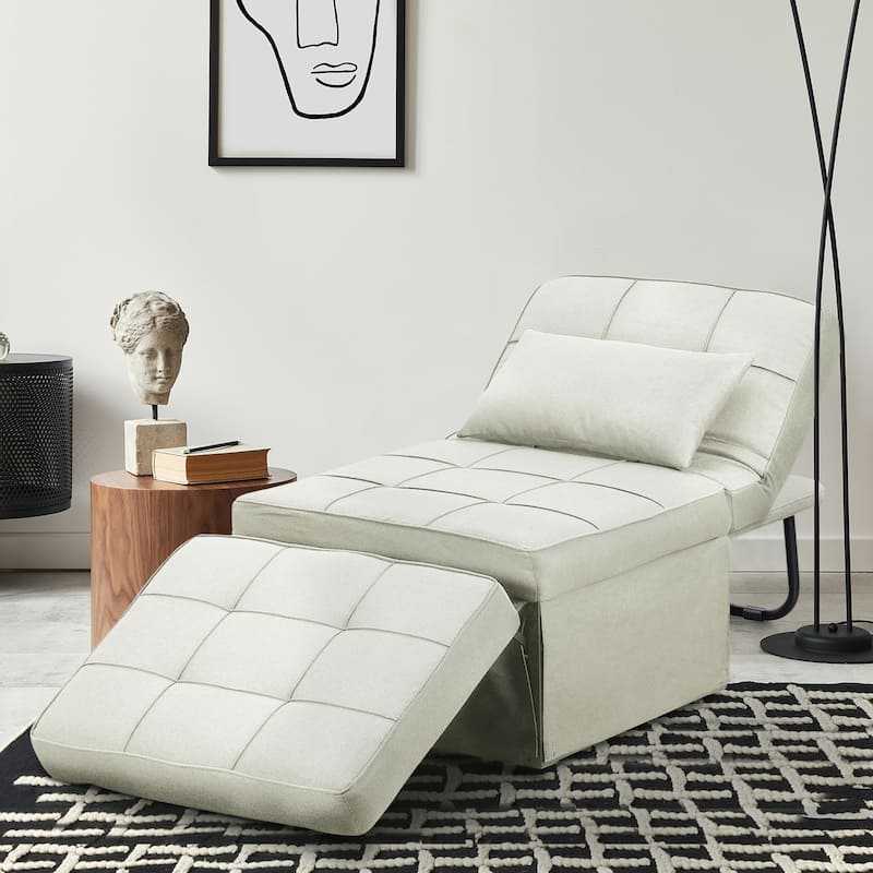 Zenova 4-1 Adjustable Sofa Bed Folding Convertible Chair Sofa Sleeper Ottoman Sofa Seat - White