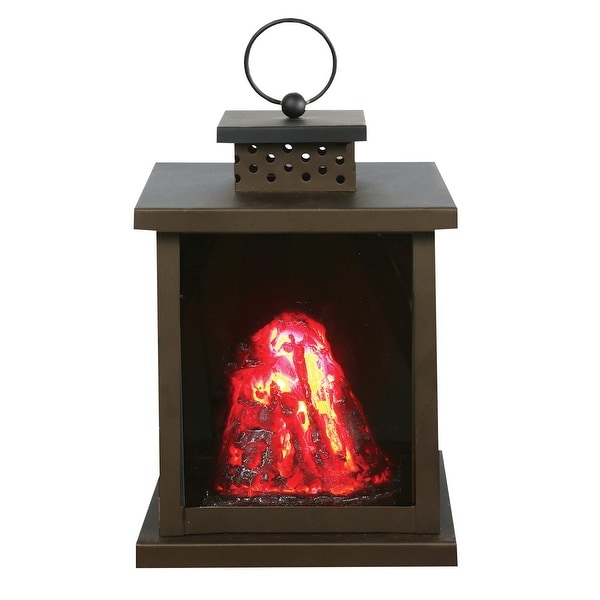 What On Earth LED Volcano Lantern - Battery Operated Indoor Black Metal Accent Lamp and Nightlight - 5.5" x 6.3" x 9.3"