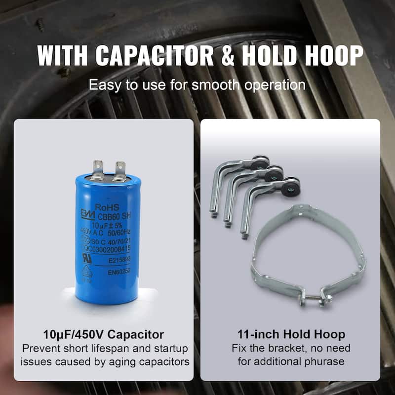Furnace Blower Motor, CW/CCW Rotation, 48 Frame Shaft Length, Capacitor + 11" Hold Hoop