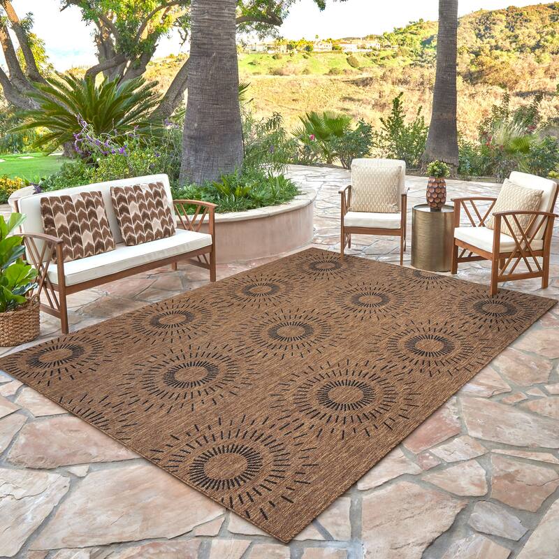 Gertmenian Tropea Tiaret Indoor Outdoor Flatweave Rug, Boho Sunburst Design