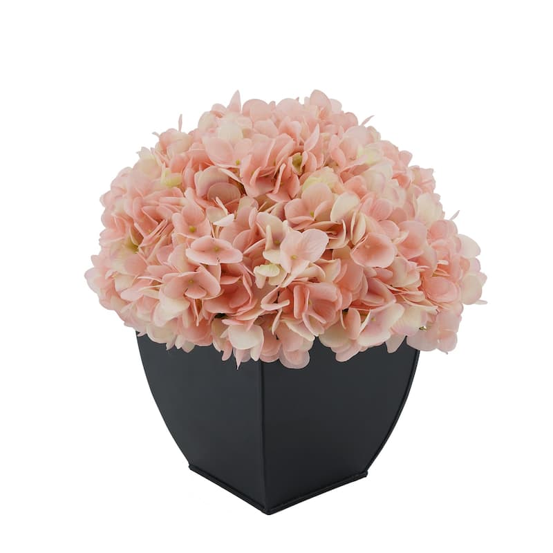 Faux Hydrangea in Black Tapered Zinc Cube - Pink