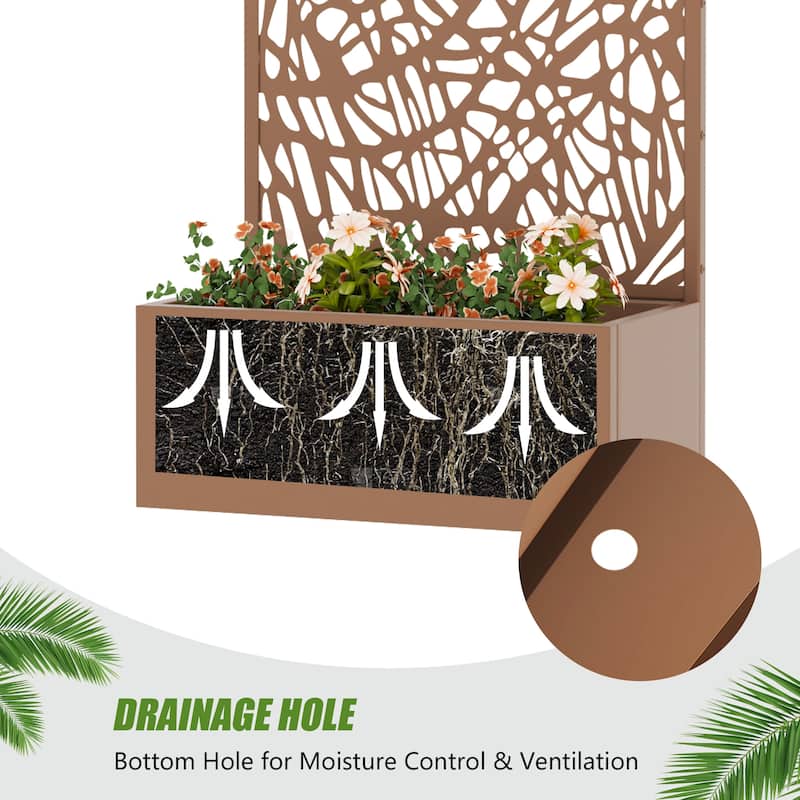 Metal Galvanized Planter Box with Trellis Privacy Screen Lockable Wheels