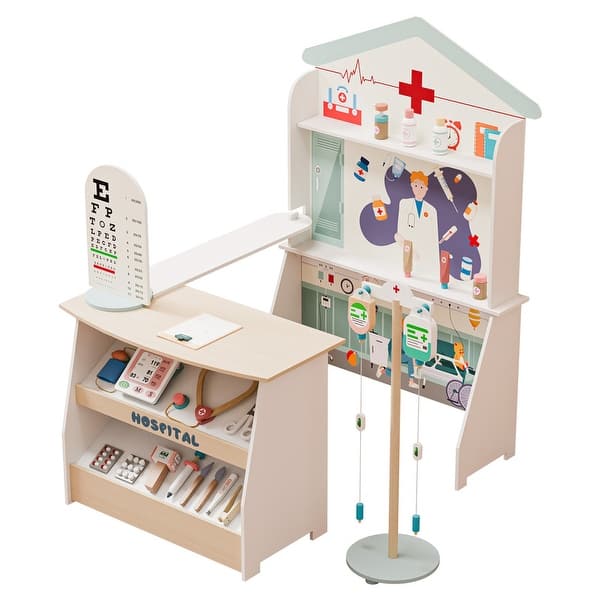 slide 2 of 7, Wooden Hospital Pretend Playset with IV Stand Kitchens