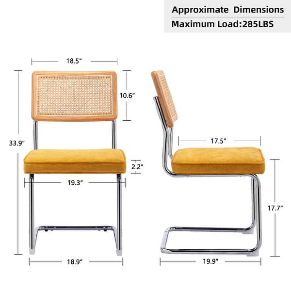 dimension image slide 1 of 2, Bauhaus Cantilever Rattan Cane Side Dining Chairs
