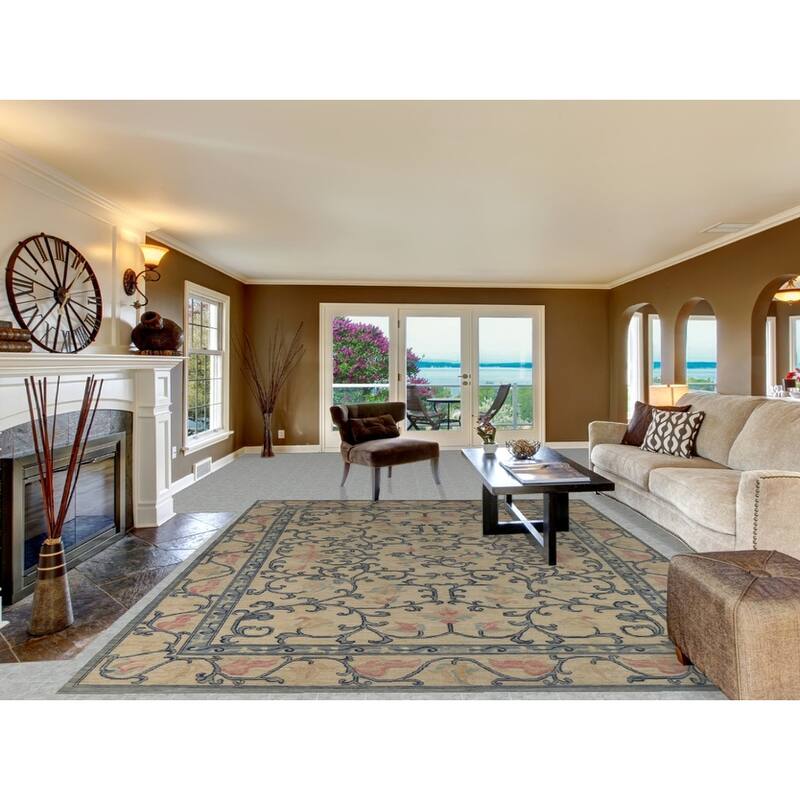 Hand Knotted Oriental 100% Wool Carpet Transitional All-Over Beige & Ivories Oushak Area Rug - 11' 9'' X 8' 10''