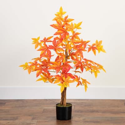 Deluxe Maple Potted Artificial Tree - 3' - Orange