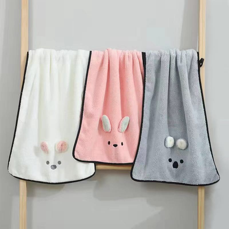 Coral Hand Towels Soft and Absorbent Rabbit Pattern Towel Set for Bathroom