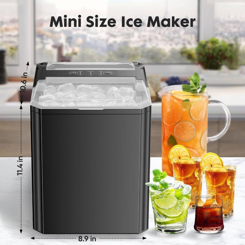 Ice Maker Countertop, 9 Cubes in 6 Mins, 2 Sizes Bullet Cubes Makers with Ice Scoop, Basket - 10.6"D x 8.9"W x 11.4"H