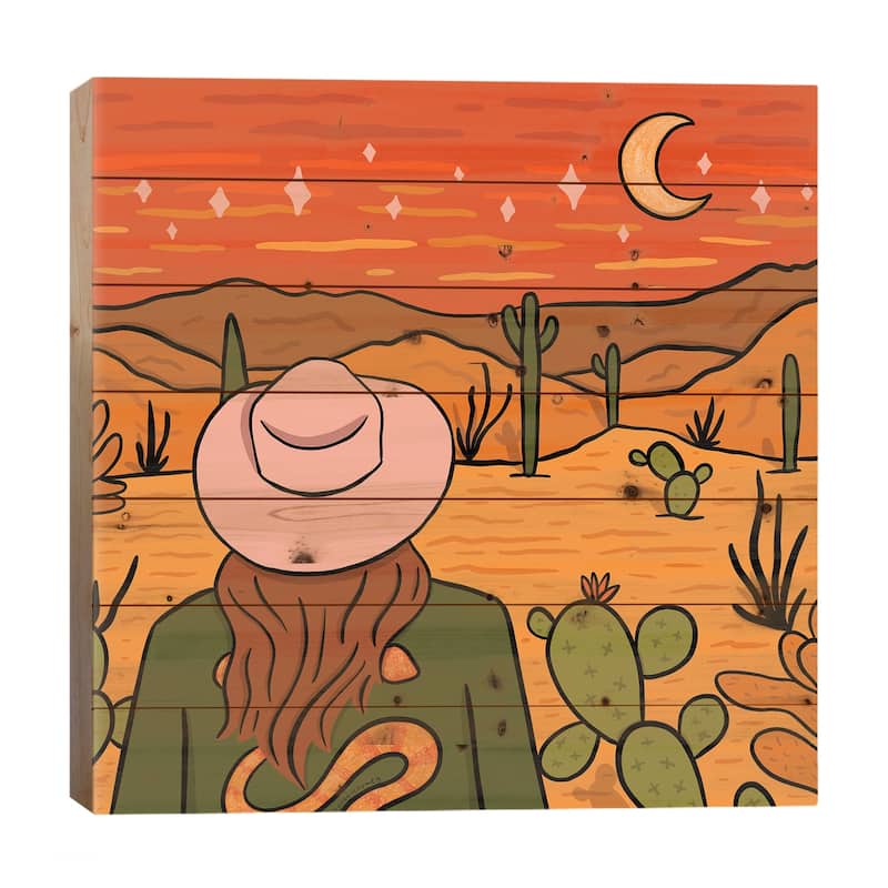 Desert Girl Print On Wood by Doodle By Meg - Multi-Color - 26x26x1.5