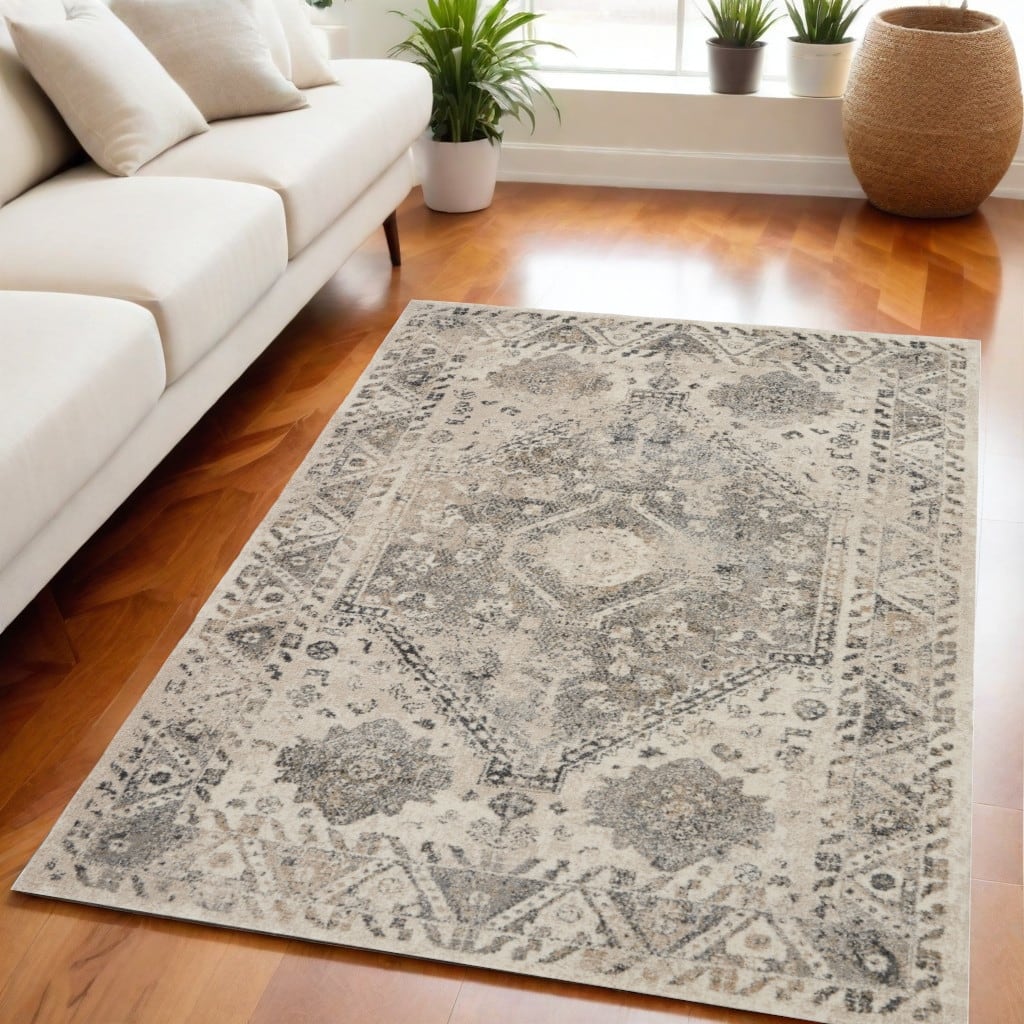 Power Loomed Distressed Floral Traditional Stain Resistant Soft Area Rug