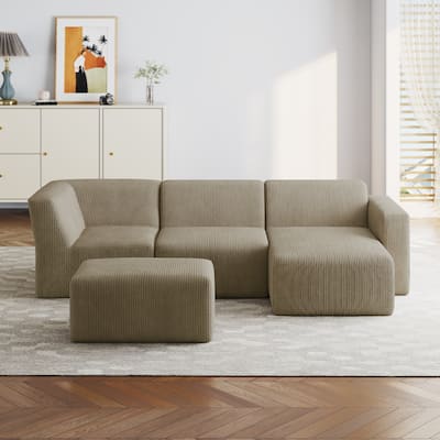 Modern Corduroy L-Shaped Foam Sectional Sofa with Chaise Lounge- Vacuum Packed, Tool-Free Setup