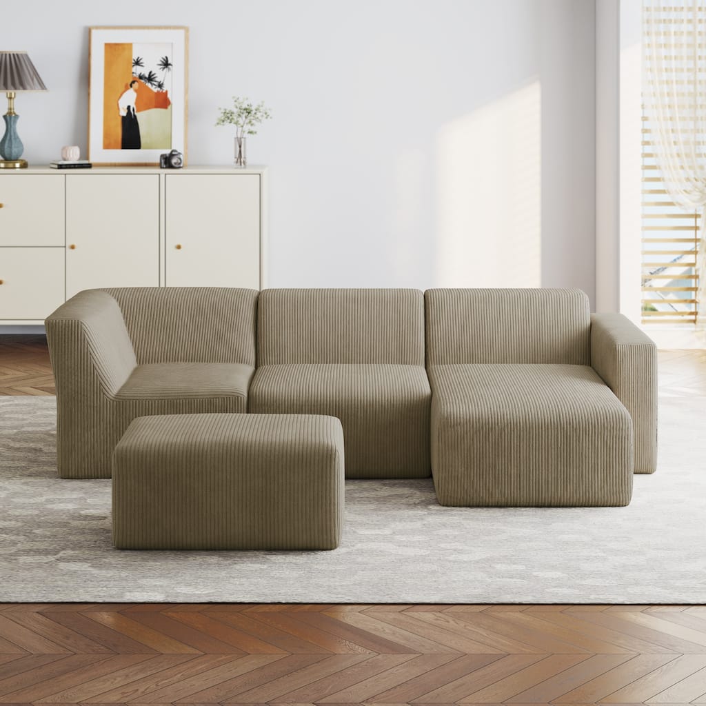 Modern Corduroy L-Shaped Foam Sectional Sofa with Chaise Lounge- Vacuum Packed, Tool-Free Setup