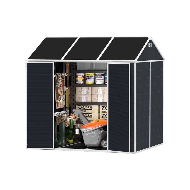 8*7ft Outdoor Storage Shed, Outdoor Resin Shed with Two-Window and Double-Door, Plastic Shed with Floor for Garden, Yard, Lawn