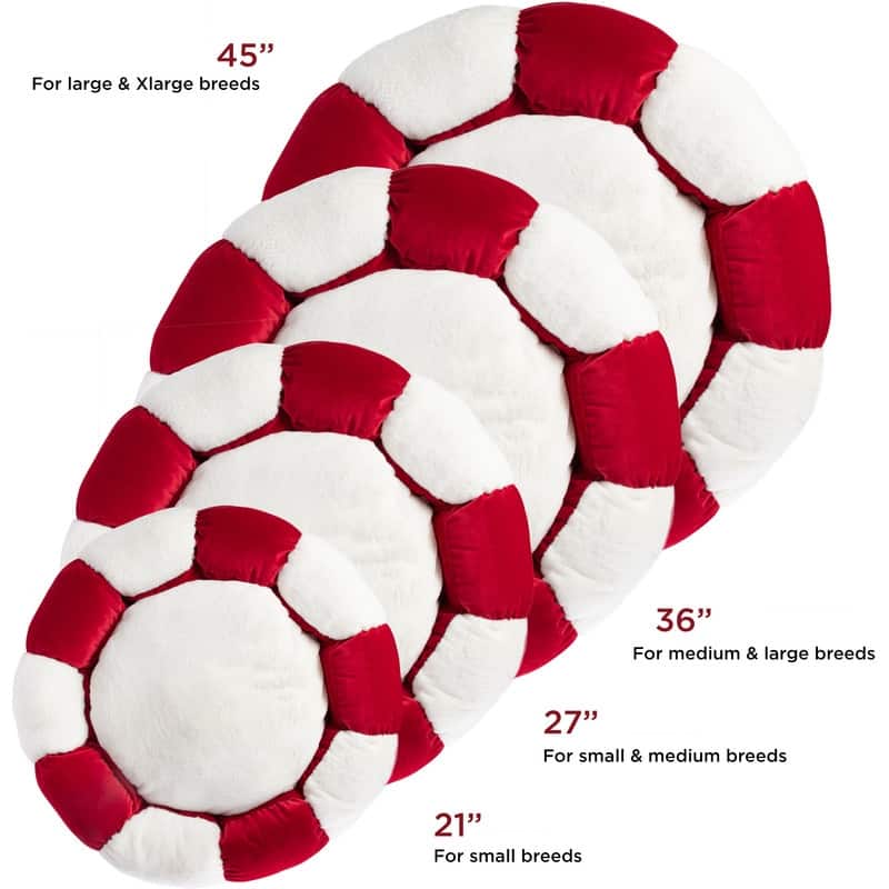 Sherry Kline Holiday "Daisy" Round pet bed in red velvet and natural sherpa