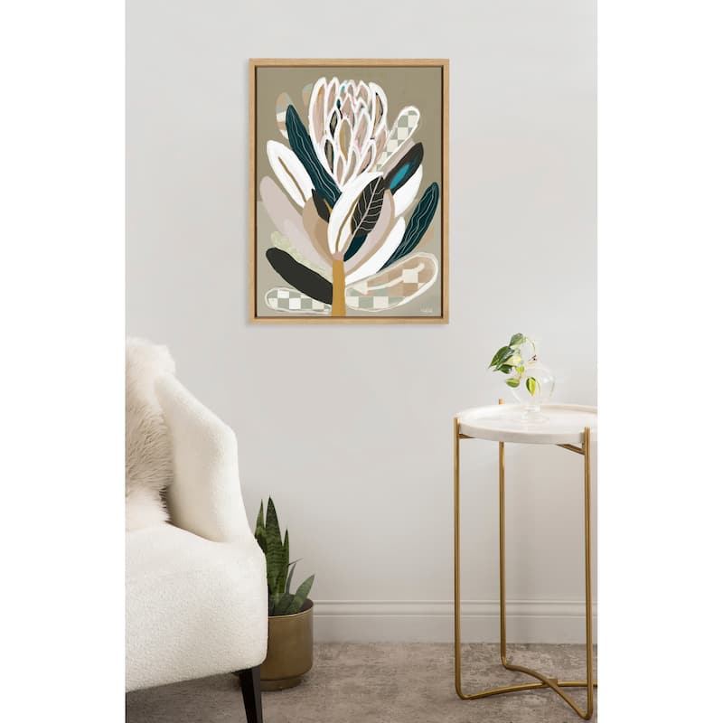 Kate and Laurel Sylvie Sage Protea Framed Canvas by Inkheart Designs