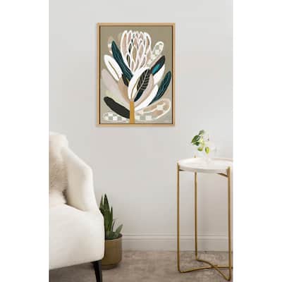 Kate and Laurel Sylvie Sage Protea Framed Canvas by Inkheart Designs
