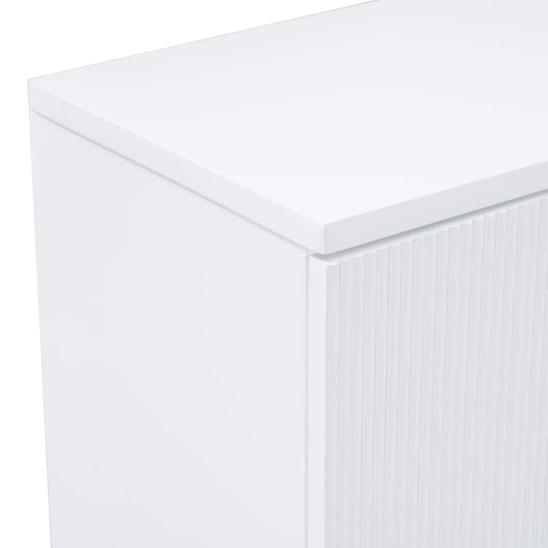 63-Inch Four-Door Storage Cabinet with Vertical Stripes and Wavy Design, Adjustable Shelves, MDF Construction, for Living Room