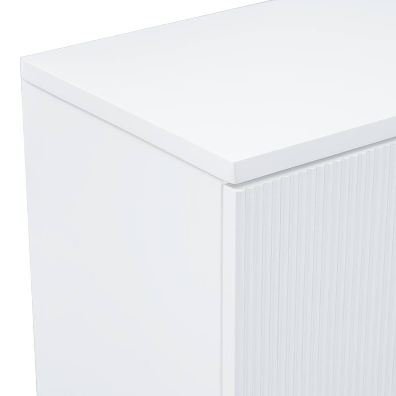 Modern Sideboard with Vertical Stripes Wavy Door, Solid Wood Storage Cabinet with Adjustable Shelves for Kitchen