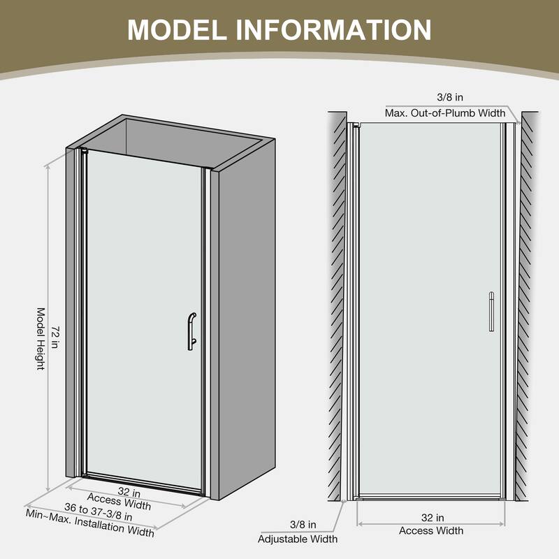 Pivot Frameless Shower Door with Clear Glass