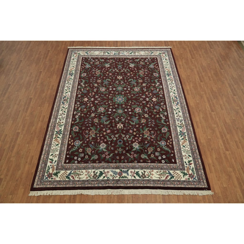Hand Knotted Oriental 100% Wool Carpet Traditional All-Over Red Kashan Area Rug - 14' 1'' X 10' 2''