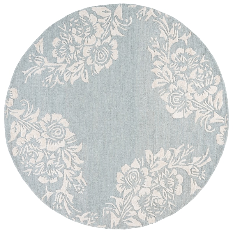 SAFAVIEH Handmade Glamour Puridur Wool Rug - 6' Round - Light Blue/Ivory