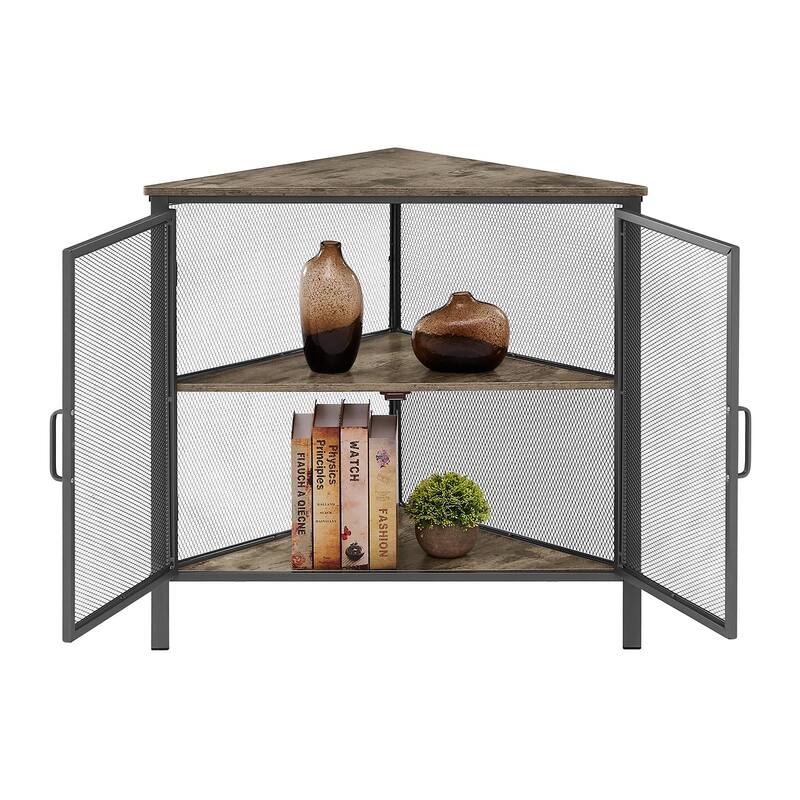 VECELO Modern Triangle Corner Bookcase Corner Bookshelf with Storage Cabinets Corner Cabinet