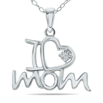 Marquee Diamond Mom Heart Necklace in .925 Sterling Silver