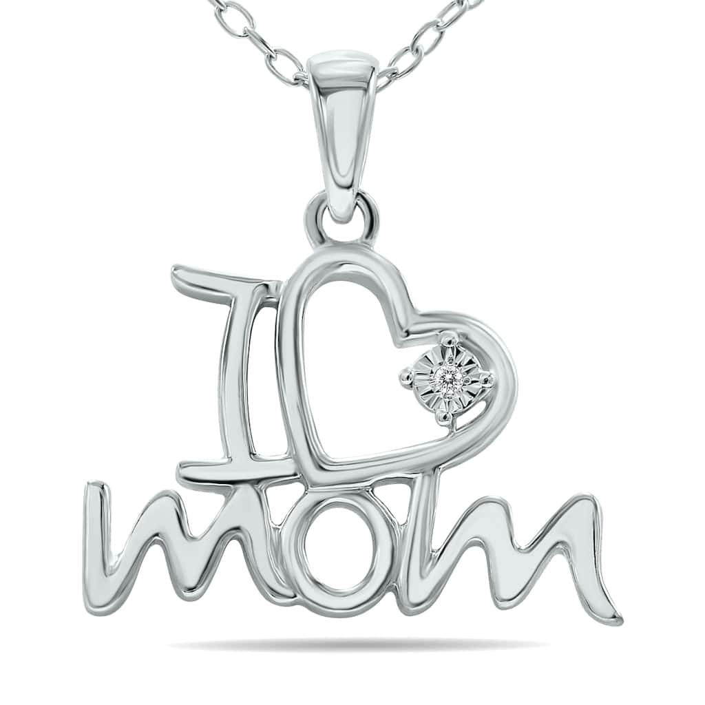 Marquee Diamond Mom Heart Necklace in .925 Sterling Silver