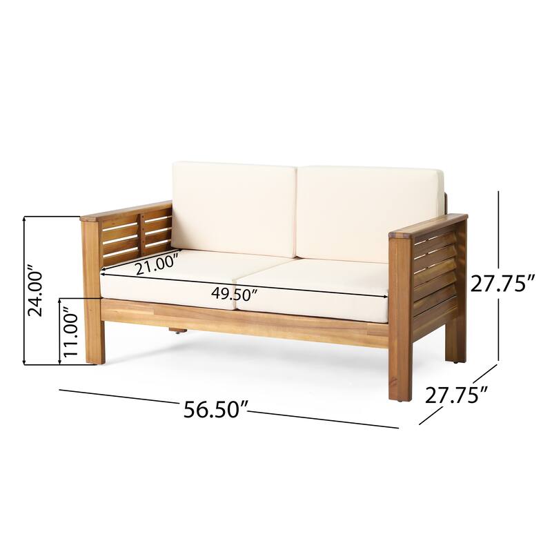 4 Pieces Patio Conversation Set Outdoor Acacia Wood Loveseat Sofa and Coffee Table Set with Cushions