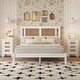 preview thumbnail 41 of 46, Queen Wooden Platform Bed Set with Rattan Headboard and Matching Nightstands White - Full