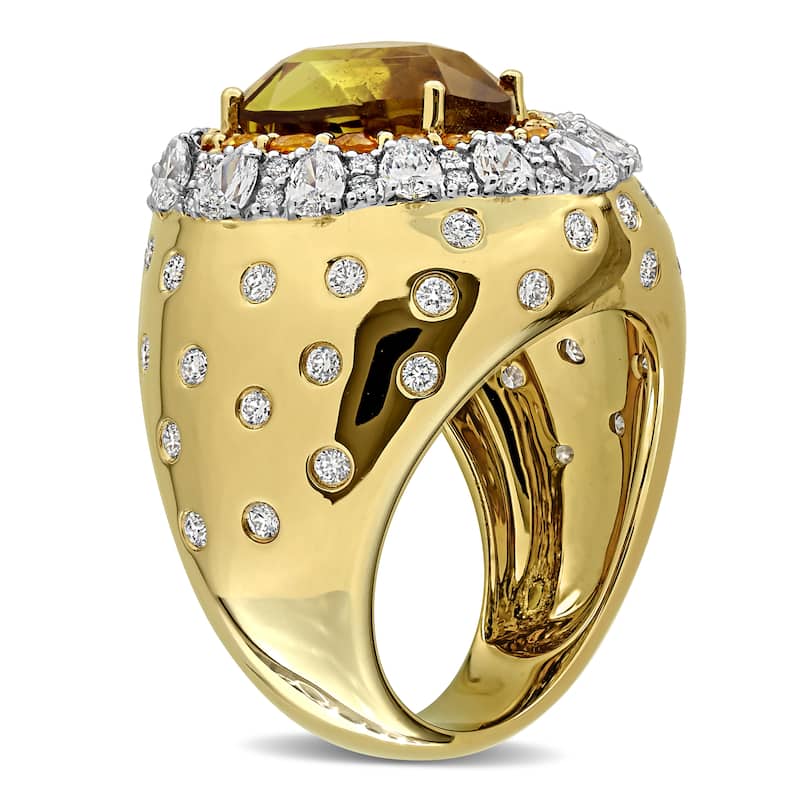 Miadora 7 3/4ct TGW Heart Alexandrite Yellow Sapphire 2ct TDW Diamond Cocktail Ring in 14k Yellow Gold