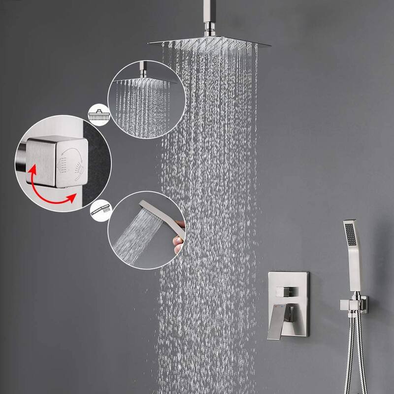 YASINU 2 Function Ceiling Mounted Square Rainfall Shower Head Bathroom Shower System Sets