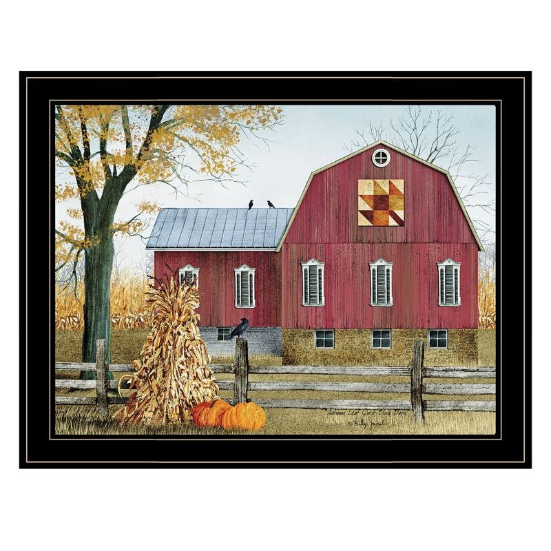TrendyDecor4U Contemporary "Autumn Leaf Quilt Block Barn" Framed Print Wall Art by Billy Jacobs