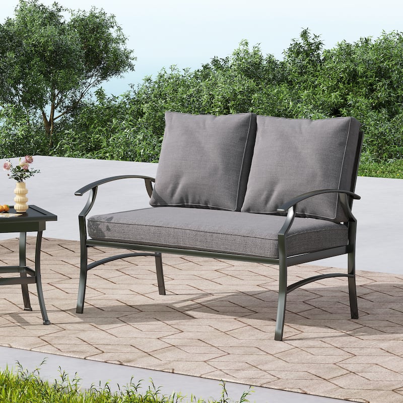 DREAMSIDEA Outdoor Metal Cushioned Loveseat Sofa