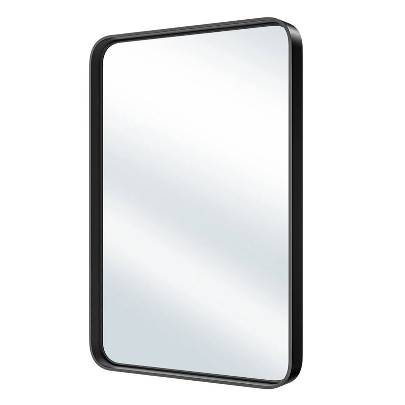 HomeRoots 30" Black Metal Floating Framed Bathroom Vanity Mirror - 21.60 in. x 29.50 in. x 1.30 in.