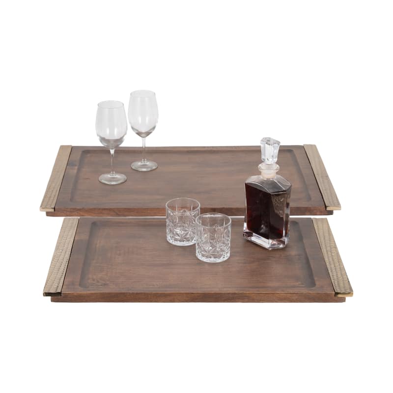 Sagebrook Home Set of 2 26/32" Natural Leaon Wood Trays - 32" x 18" x 1"
