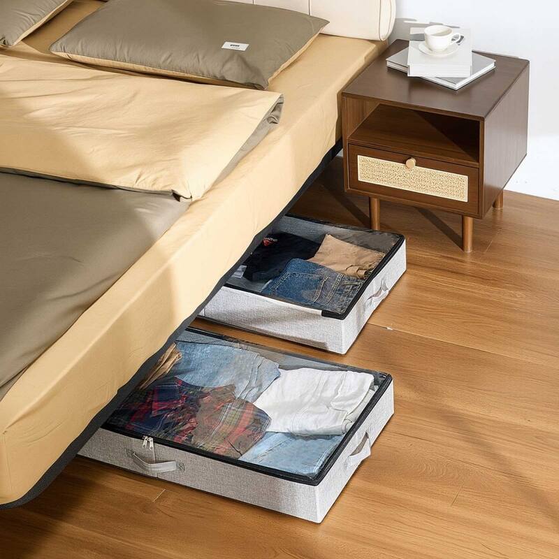 2-Pack Under Bed Storage Bins Foldable Linen Organizer with Double Zipper for Clothing or Shoes - 33.5” x 16.9” x 4.7”