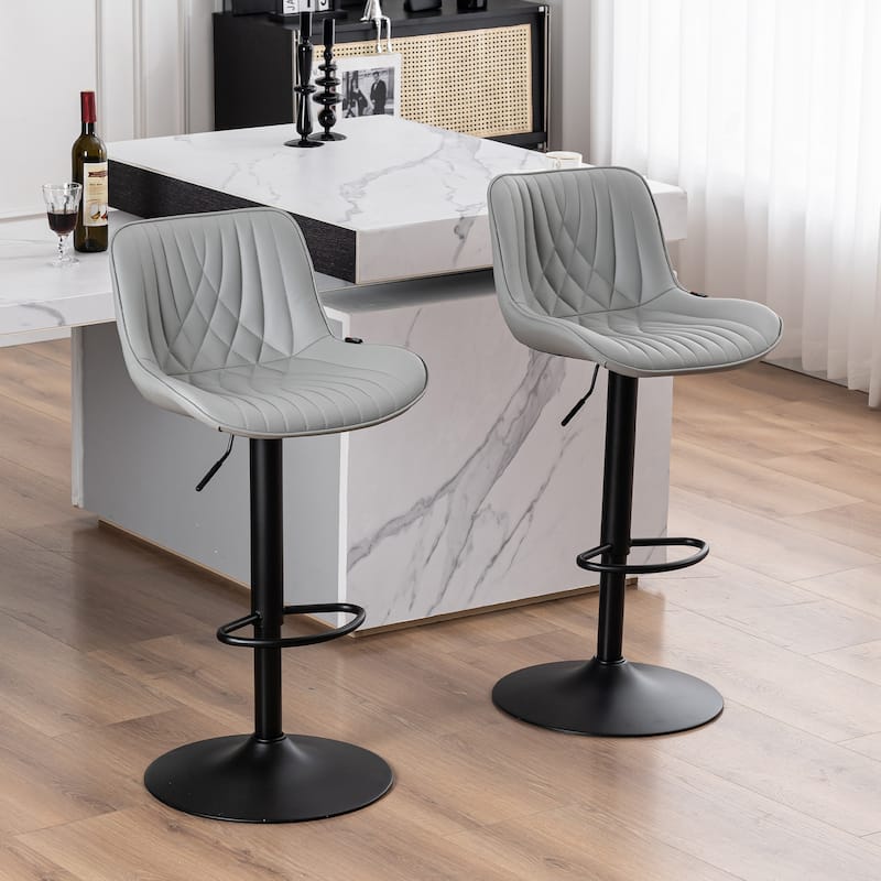 Adjustable Bar Stools Set of 2, Faux Leather Swivel Bar Chairs - Grey