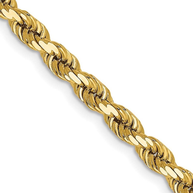 Curata 14k Yellow Gold 4mm Diamond-Cut Rope Chain Anklet Bracelet - 9 Inch - Lobster Claw