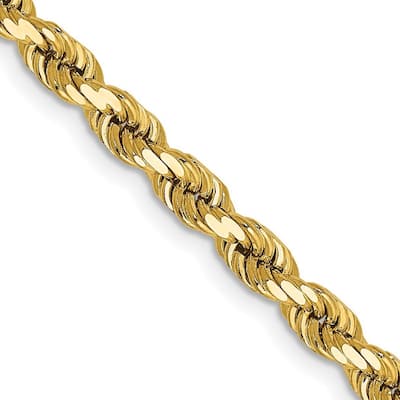 Curata 14k Yellow Gold Solid 4mm D Cut Rope Lobster Clasp Chain Bracelet Lobster Claw