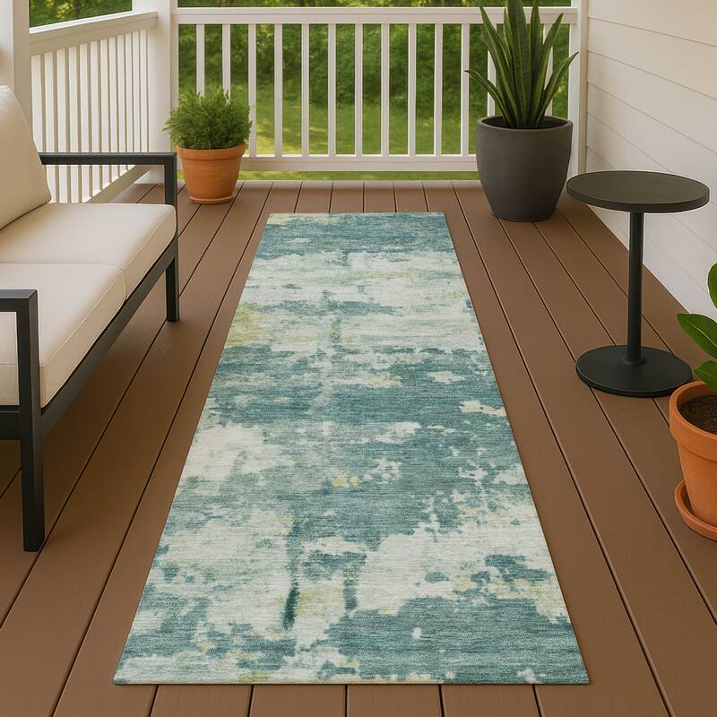Machine Washable Indoor/ Outdoor Crouppen Modern Chantille Rug - Teal - 2'3" x 7'6"